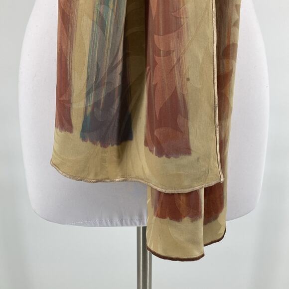 Kevin O’Brien Womens Hand Painted Silk Jacquard Scarf Gold Multi 14 x 72 - Picture 4 of 13